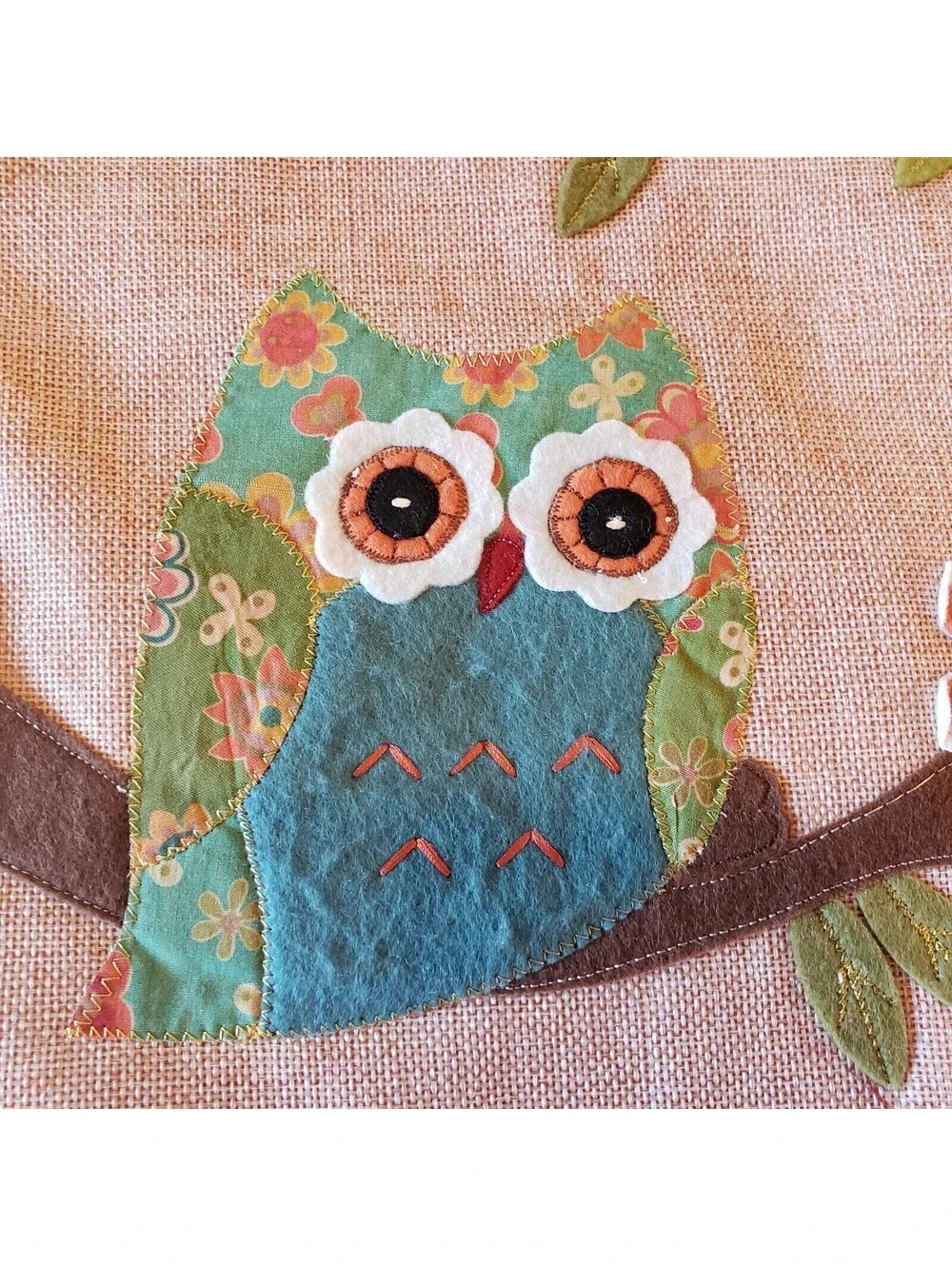 Owl Table Runner Floral Felt Applique Embroidery Ribbon Spring Summer Pink